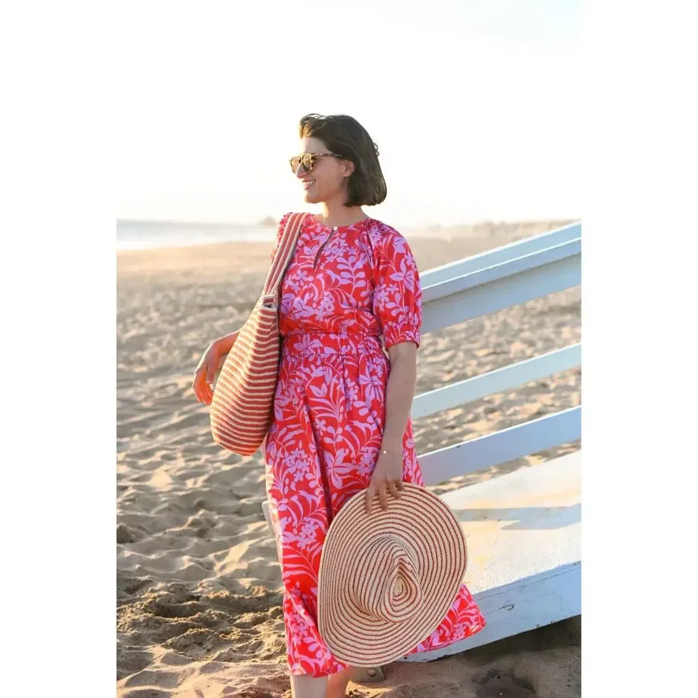 Voyageur by Mersea Hedy Tropical Floral Vine Tiered Midi Maxi Dress Mer Sea XL - Picture 3 of 14